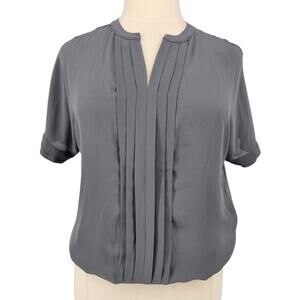Dana Buchman Pleated Blouse – Charcoal Gray Split Neck - Career Chic Casual